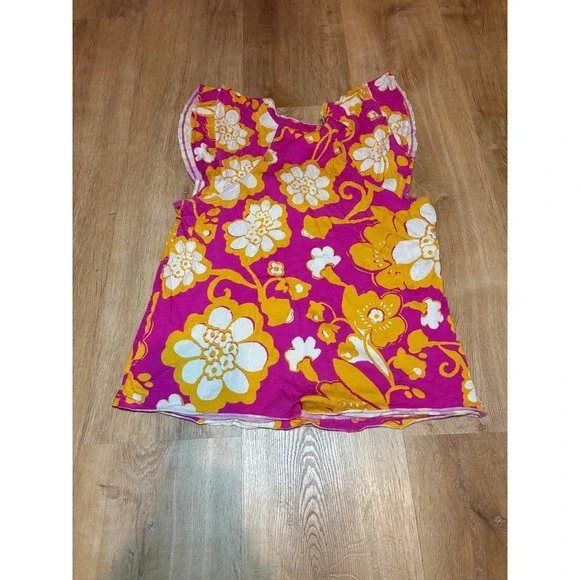 Mauve Anthropologie Pink Yellow Floral V Neck Organic Cotton T Shirt Top L - Picture 5 of 5